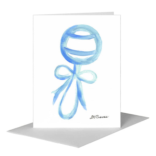 Rattle with Bow - Blue, Greeting Card (#7944A) A2 Card Front, www.printedcanvas.com