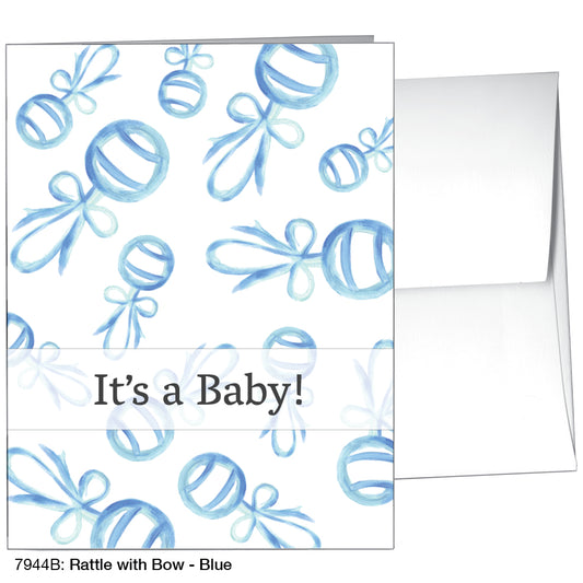 Rattle With Bow - Blue, Greeting Card (7944B)