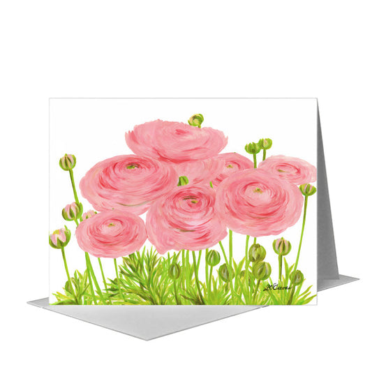 Pink Ranunculus, Greeting Card (#7972A) A2 Card Front, www.printedcanvas.com