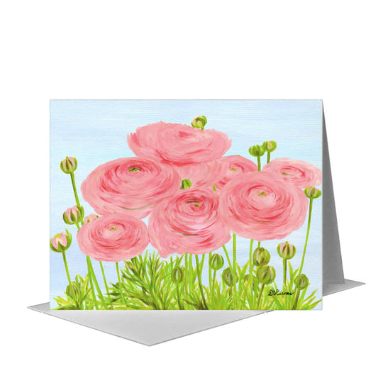 Pink Ranunculus, Greeting Card (#7972B) A2 Card Front, www.printedcanvas.com