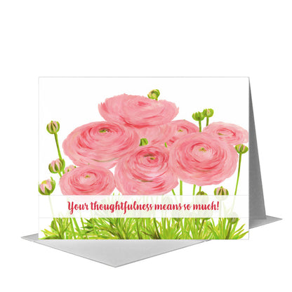 Pink Ranunculus, Greeting Card (#7972C) A2 Card Front, www.printedcanvas.com