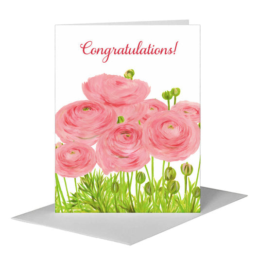 Pink Ranunculus, Greeting Card (#7972D) A2 Card Front, www.printedcanvas.com