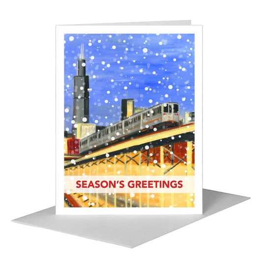 Blue Line Up-Close, Chicago, Greeting Card (#7980BA) A2 Card Front, www.printedcanvas.com