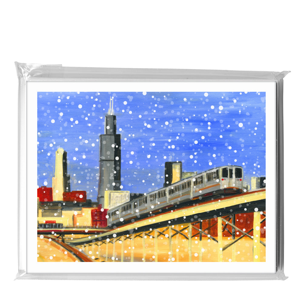 Blue Line Up-Close, Chicago, Greeting Card (7980D), A2 8-Pack, printedcanvas.com