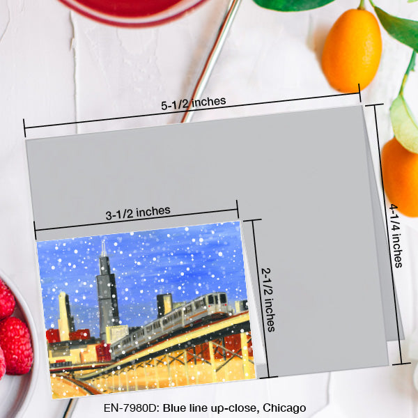 Blue Line Up-Close, Chicago, Greeting Card (7980D), Enclosure Card, www.printedcanvas.com