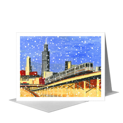 Blue Line Up-Close, Chicago, Greeting Card (#7980D) A2 Card Front, www.printedcanvas.com