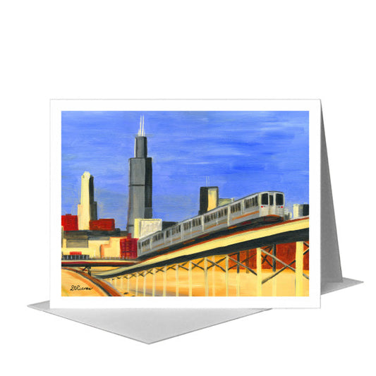 Blue Line Up-Close, Chicago, Greeting Card (#7980E) A2 Card Front, www.printedcanvas.com