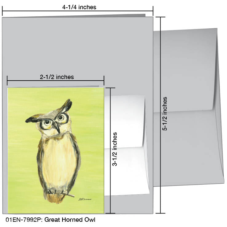 Great Horned Owl, Greeting Card (#7992P), Enclosure Card, www.printedcanvas.com