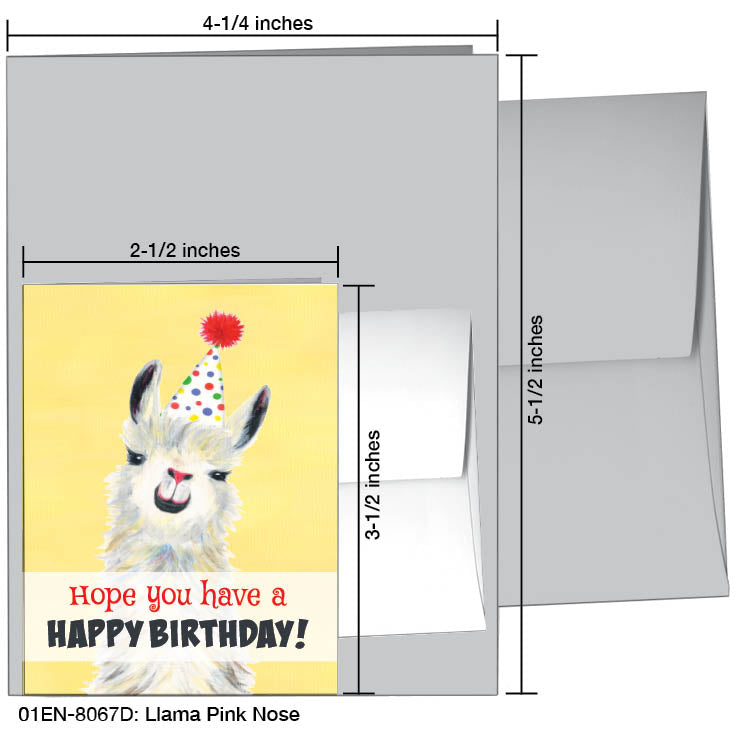 Llama Pink Nose, Greeting Card (8067D), Enclosure, www.printedcanvas.com