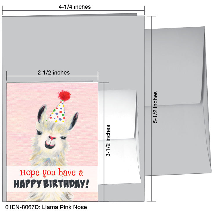Llama Pink Nose, Greeting Card (8067D), Enclosure, www.printedcanvas.com