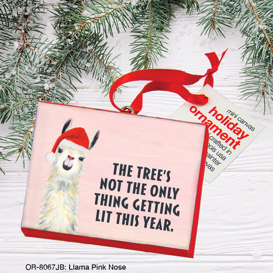 Llama Pink Nose, Ornament (OR-8067JB), Front, printedcanvas.com