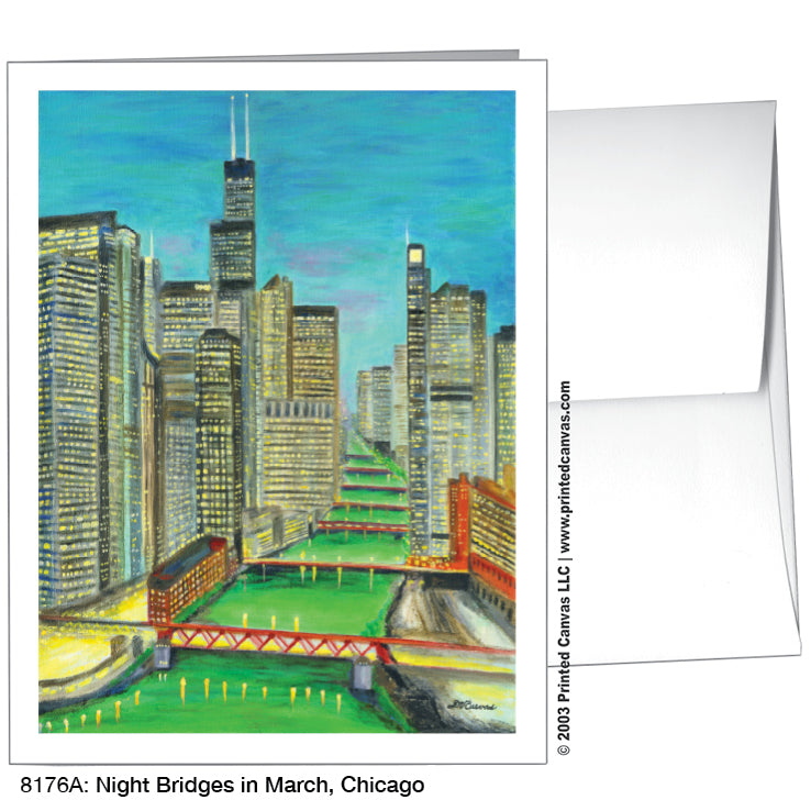 Night Bridges in March, Chicago, Greeting Card (#8176A)