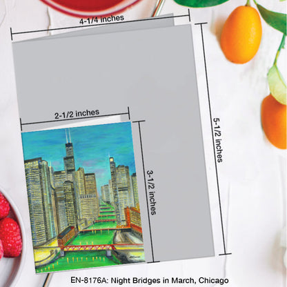 Night Bridges in March, Chicago, Greeting Card (#8176A)
