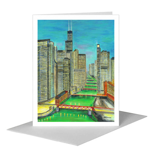 Night Bridges in March, Chicago, Greeting Card (#8176A) A2 Card Front, www.printedcanvas.com