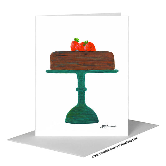 Chocolate Fudge and Strawberry Cake, Greeting Card (#8199A)