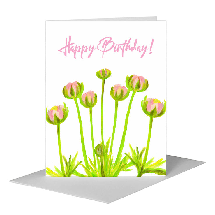 Pink Ranunculus Buds, Greeting Card (#8215A), A2 Card Front, www.printedcanvas.com