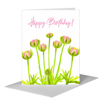 Pink Ranunculus Buds, Greeting Card (#8215A), A2 Card Front, www.printedcanvas.com