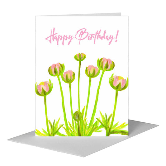Pink Ranunculus Buds, Greeting Card (#8215A) A2 Card Front, www.printedcanvas.com