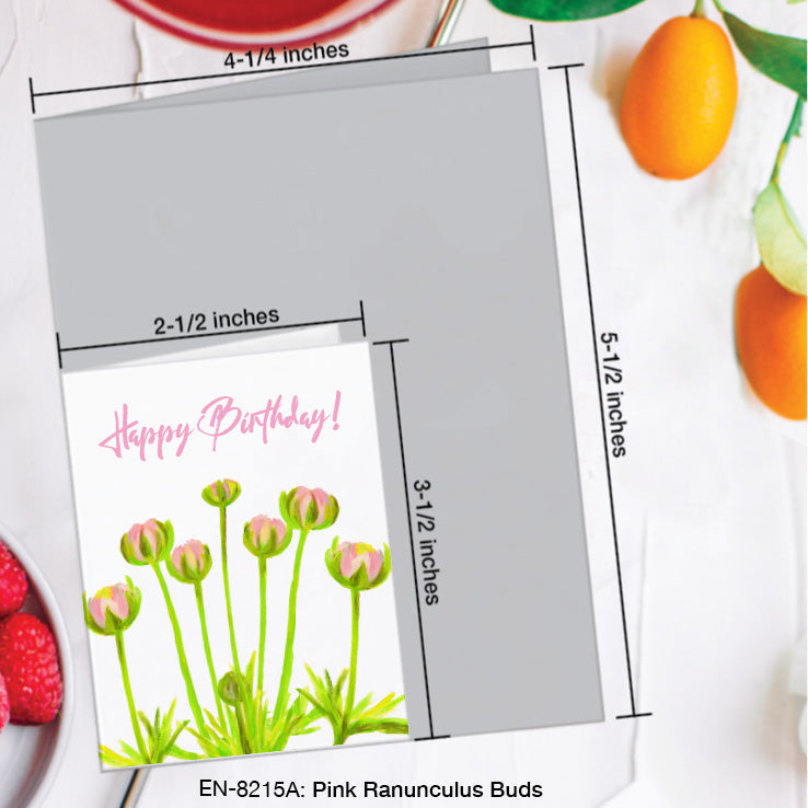 Pink Ranunculus Buds, Greeting Card (8215A), Enclosure, www.printedcanvas.com