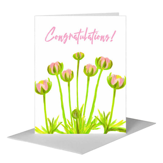 Pink Ranunculus Buds, Greeting Card (#8215B) A2 Card Front, www.printedcanvas.com