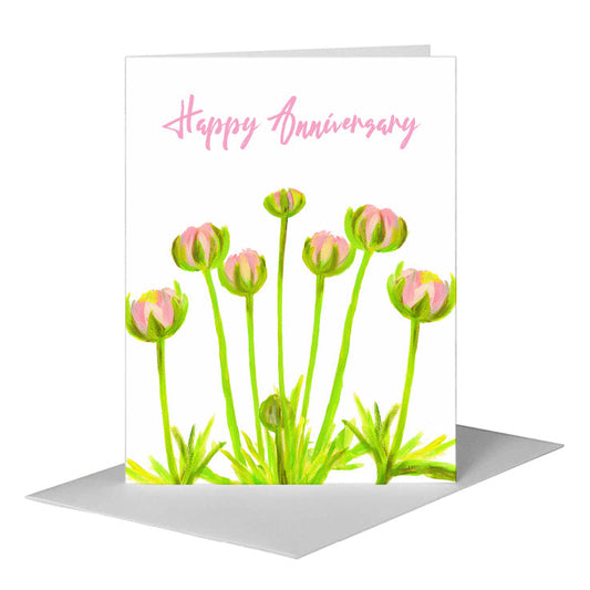 Pink Ranunculus Buds, Greeting Card (#8215C) A2 Card Front, www.printedcanvas.com