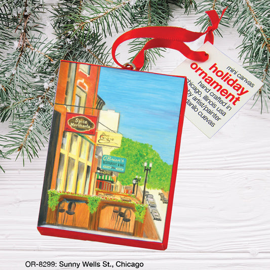 Sunny Wells St., Chicago, Ornament (OR-8299), Front, printedcanvas.com