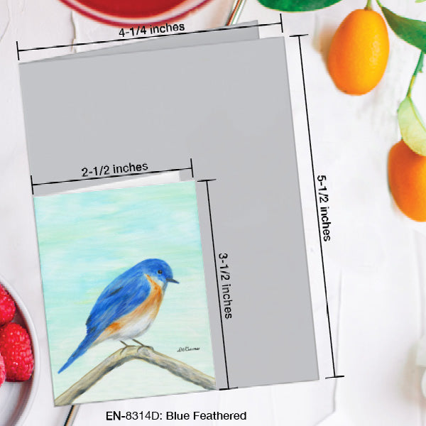 Blue Feathered, Greeting Card (8314D), Enclosure Card, www.printedcanvas.com
