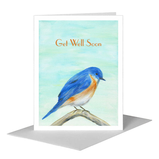 Blue Feathered, Greeting Card (#8314E) A2 Card Front, www.printedcanvas.com