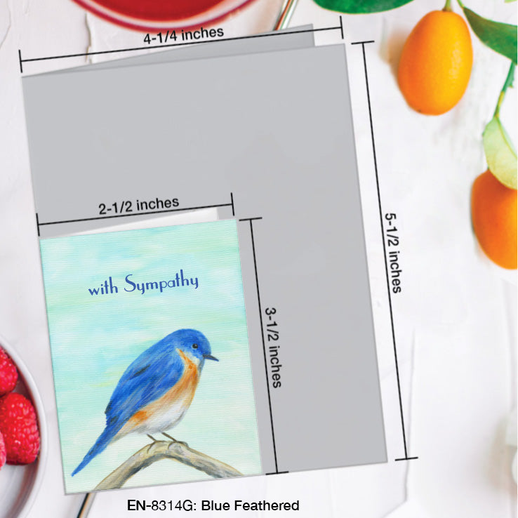 Blue Feathered, Greeting Card (8314G), Enclosure, www.printedcanvas.com