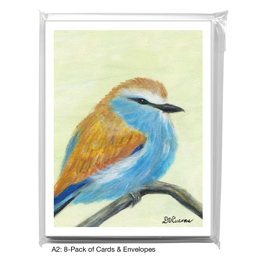 Ruffled Brown Blue Bird, Greeting Card (8322C), A2 8-Pack, printedcanvas.com