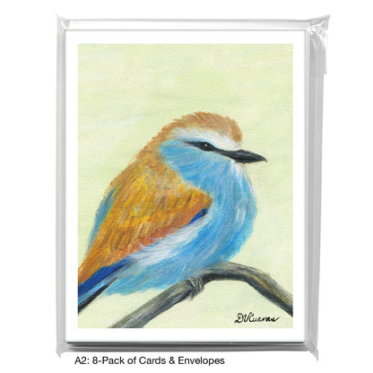 Ruffled Brown Blue Bird, Greeting Card (8322C), A2 8-Pack, printedcanvas.com