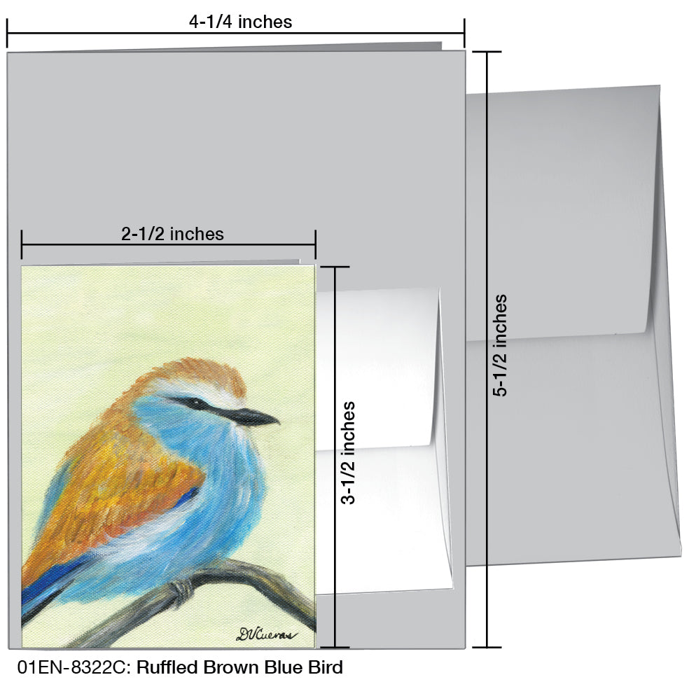Ruffled Brown Blue Bird, Greeting Card (8322C), Enclosure, printedcanvas.com