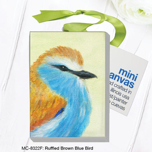 Ruffled Brown Blue Bird, Mini Canvas (MC-8322F), Front, printedcanvas.com