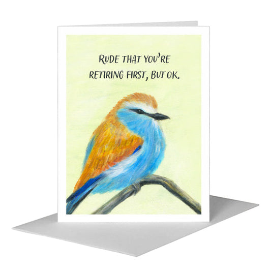 Ruffled Brown Blue Bird, Greeting Card (#8322H) A2 Card Front, www.printedcanvas.com
