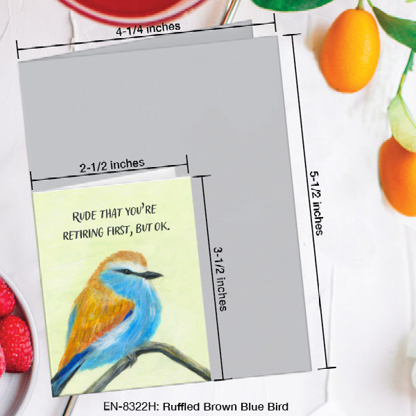 Ruffled Brown Blue Bird, Greeting Card (8322H), Enclosure, www.printedcanvas.com
