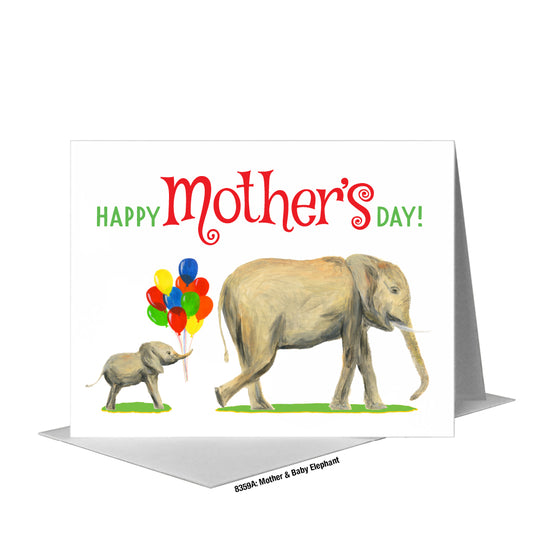 Mother & Baby Elephant, Greeting Card (#8359A), A2 Card Front, www.printedcanvas.com