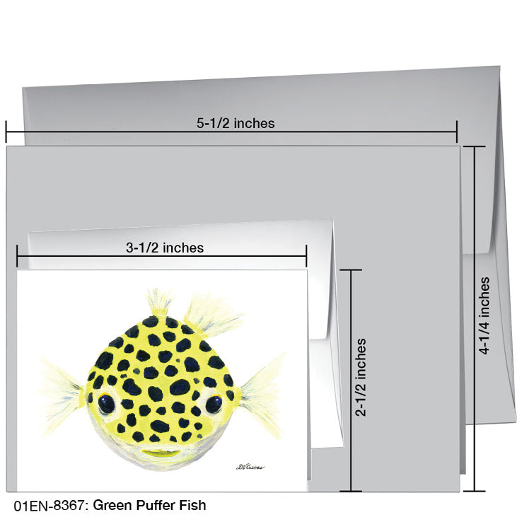 Green Puffer Fish, Greeting Card (8367B), Enclosure Card, www.printedcanvas.com