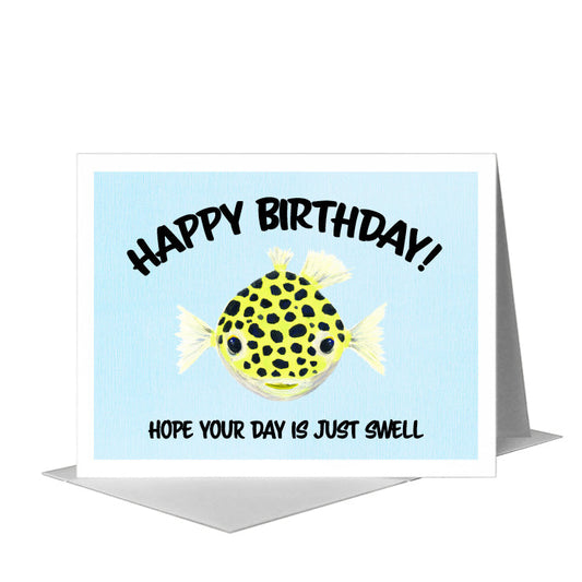 Green Puffer Fish, Greeting Card (#8367A) A2 Card Front, www.printedcanvas.com