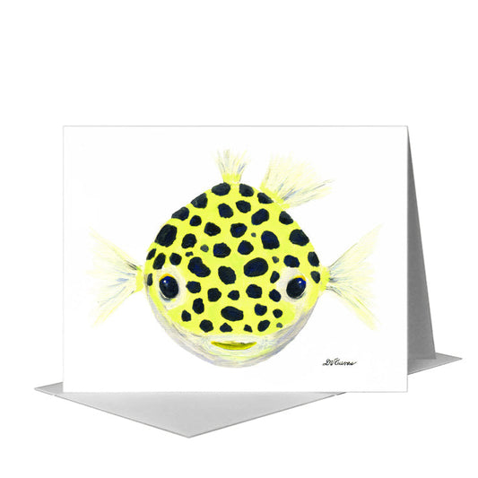 Green Puffer Fish, Greeting Card (#8367B) A2 Card Front, www.printedcanvas.com
