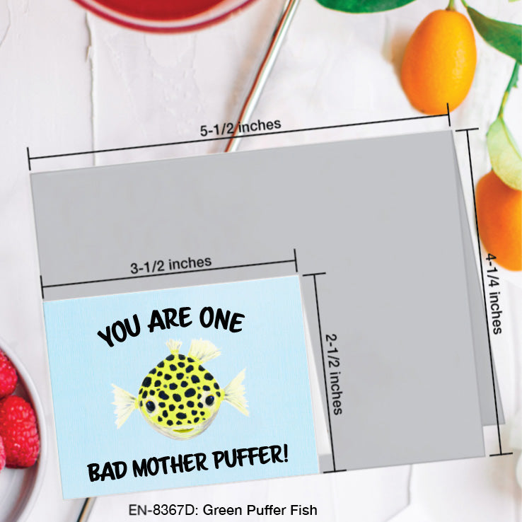 Green Puffer Fish, Greeting Card (8367D), Enclosure, www.printedcanvas.com