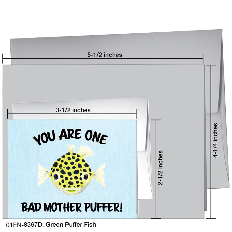 Green Puffer Fish, Greeting Card (8367D), Enclosure, www.printedcanvas.com