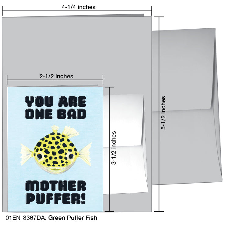 Green Puffer Fish, Greeting Card (#8367DA)