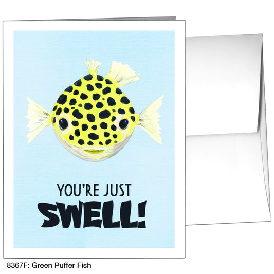 Green Puffer Fish, Greeting Card (8367F), A2 Card Front, www.printedcanvas.com