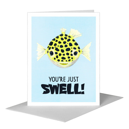 Green Puffer Fish, Greeting Card (#8367F) A2 Card Front, www.printedcanvas.com