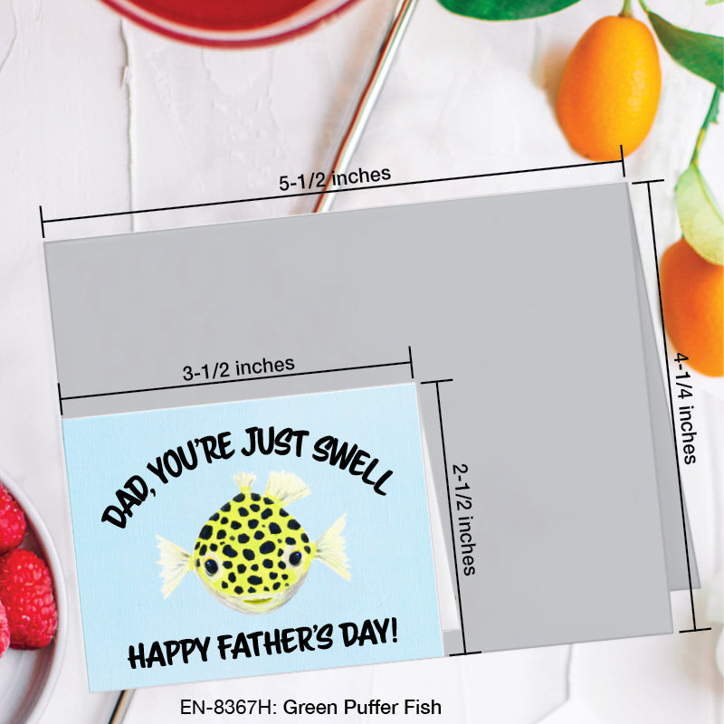 Green Puffer Fish, Greeting Card (8367H), Enclosure, www.printedcanvas.com