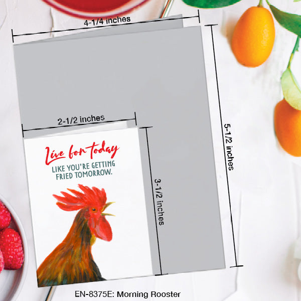 Morning Rooster, Greeting Card (8375E), Enclosure, www.printedcanvas.com
