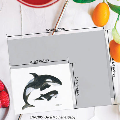Orca Mother & Baby, Greeting Card (8385B), Enclosure Card, www.printedcanvas.com