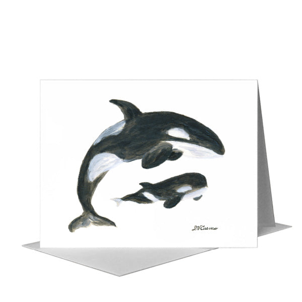 Orca Mother & Baby, Greeting Card (#8385B), A2 Card Front, www.printedcanvas.com