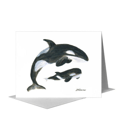 Orca Mother & Baby, Greeting Card (#8385B), A2 Card Front, www.printedcanvas.com