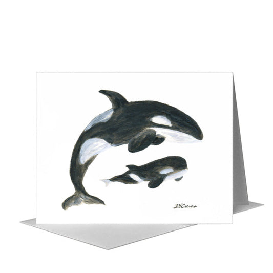 Orca Mother & Baby, Greeting Card (#8385B) A2 Card Front, www.printedcanvas.com